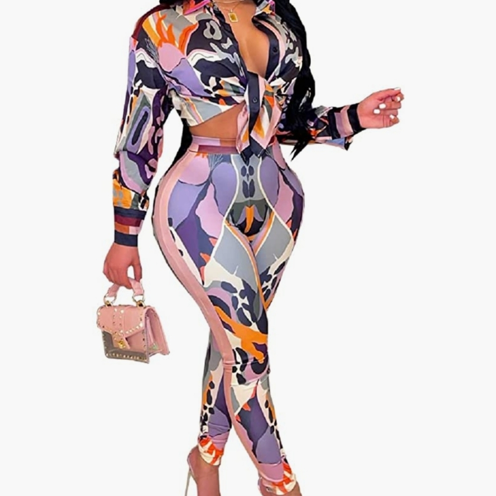 2 Piece, Sexy Long Sleeve Button Up Top and Skinny Leg Leggings